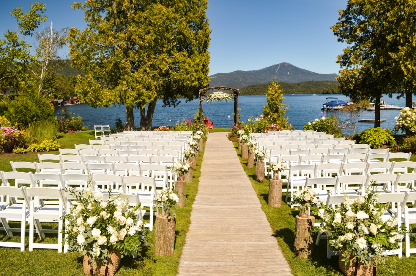 Ceremony seating among autumn trees