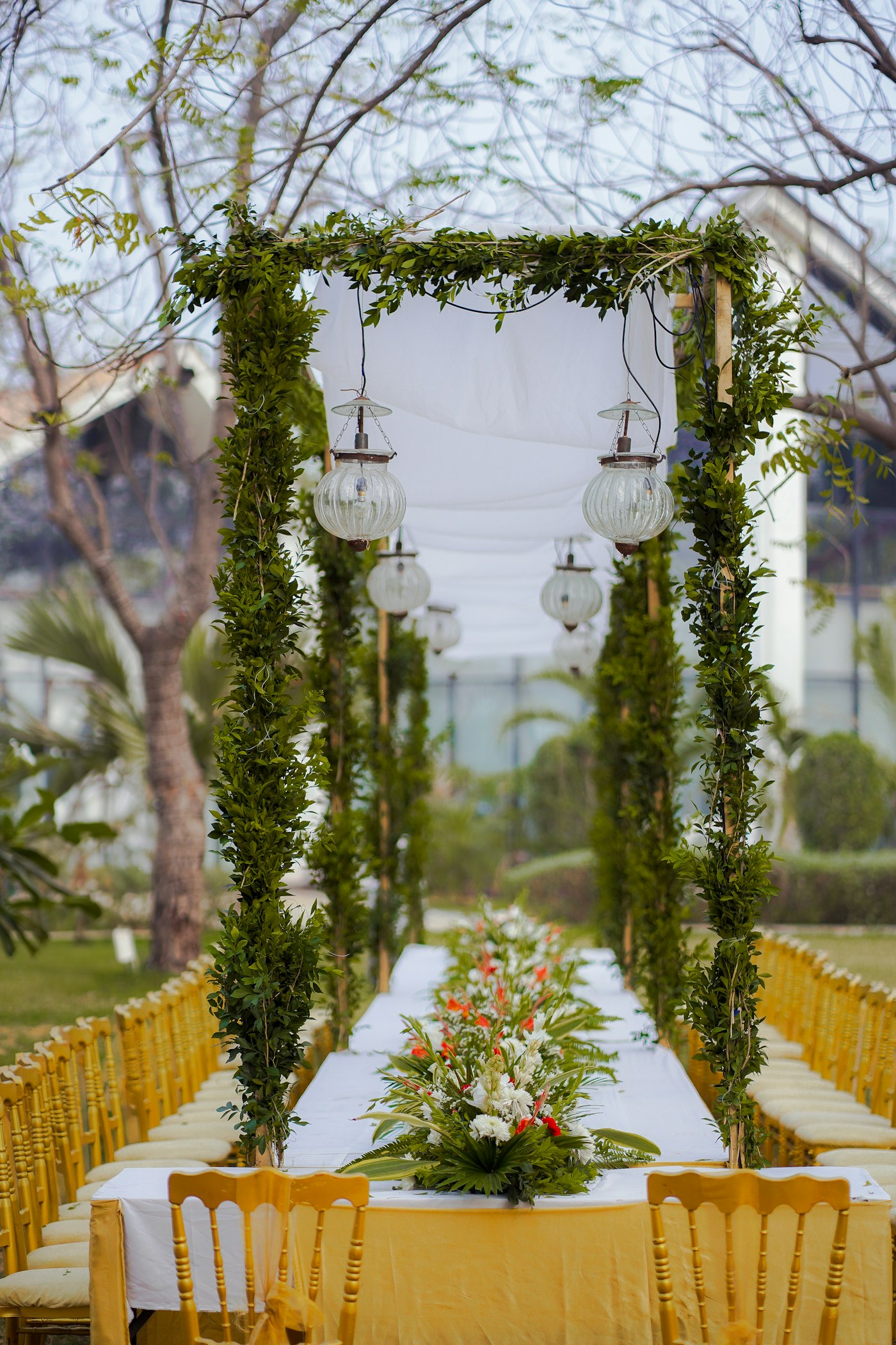 A floral ceremony arch