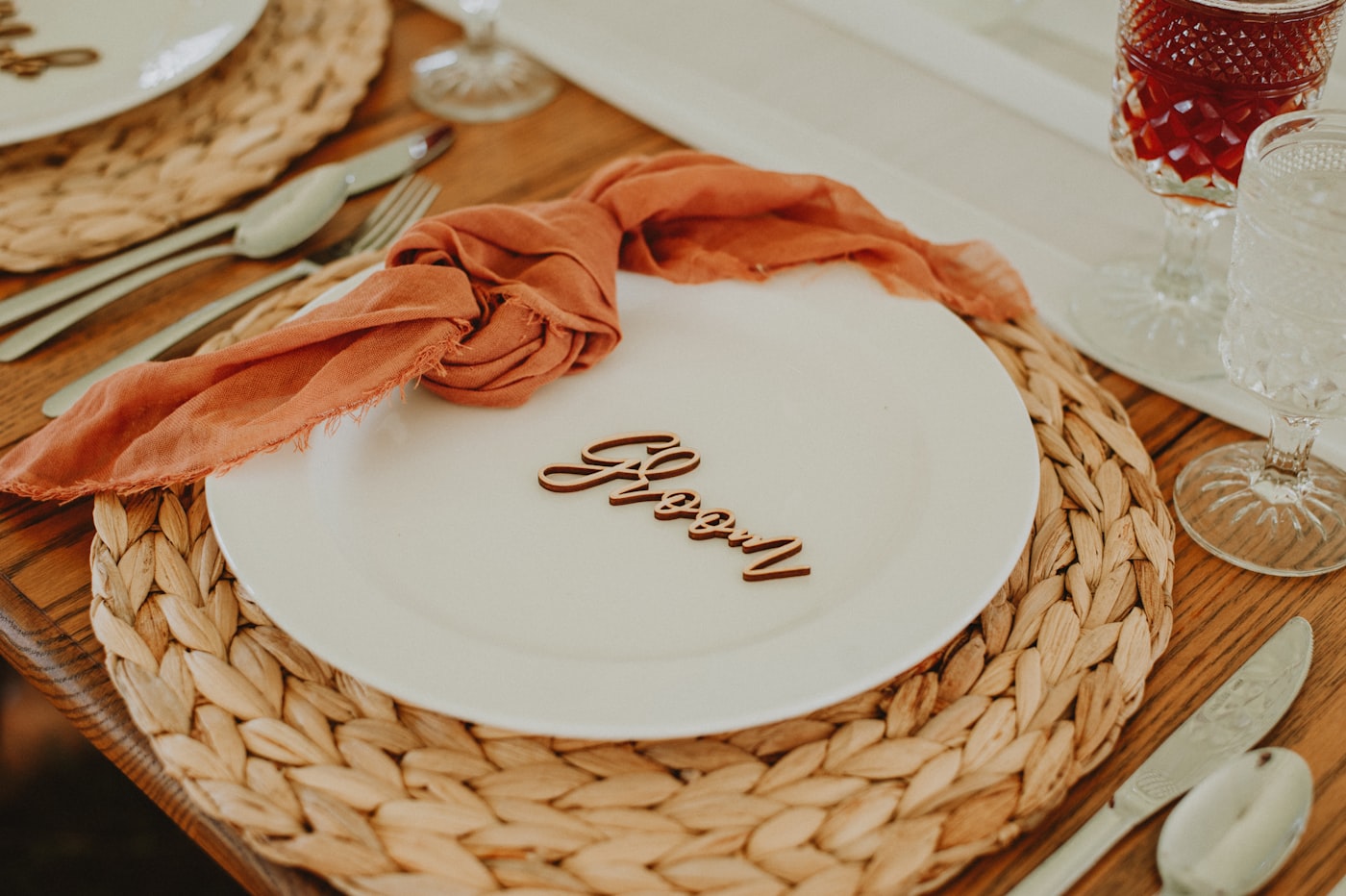 A calligraphed place setting detail